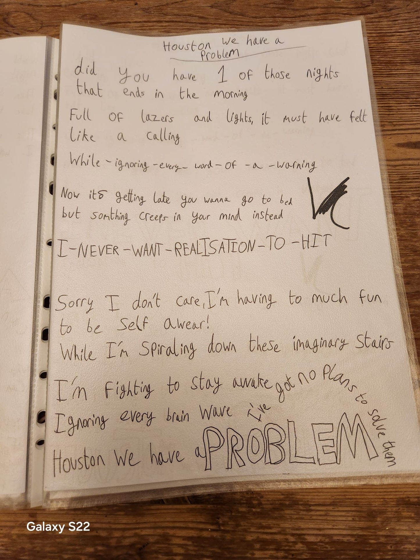 Handwritten Lyrics - Houston We Have A Problem