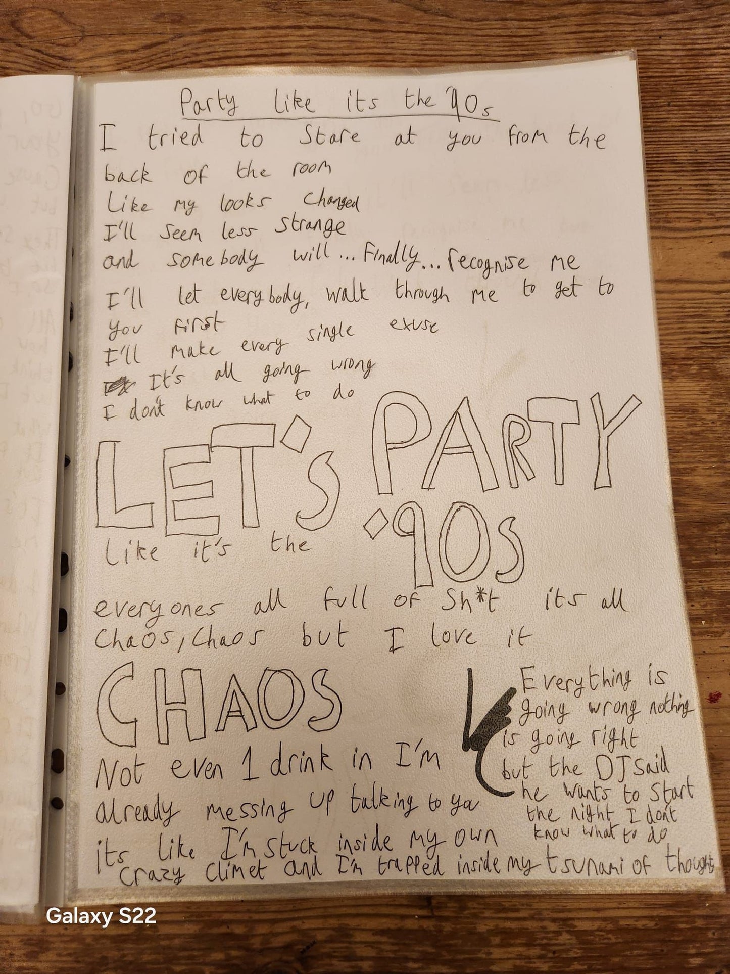 Handwritten Lyrics - Let’s Party Like It’s The 90’s