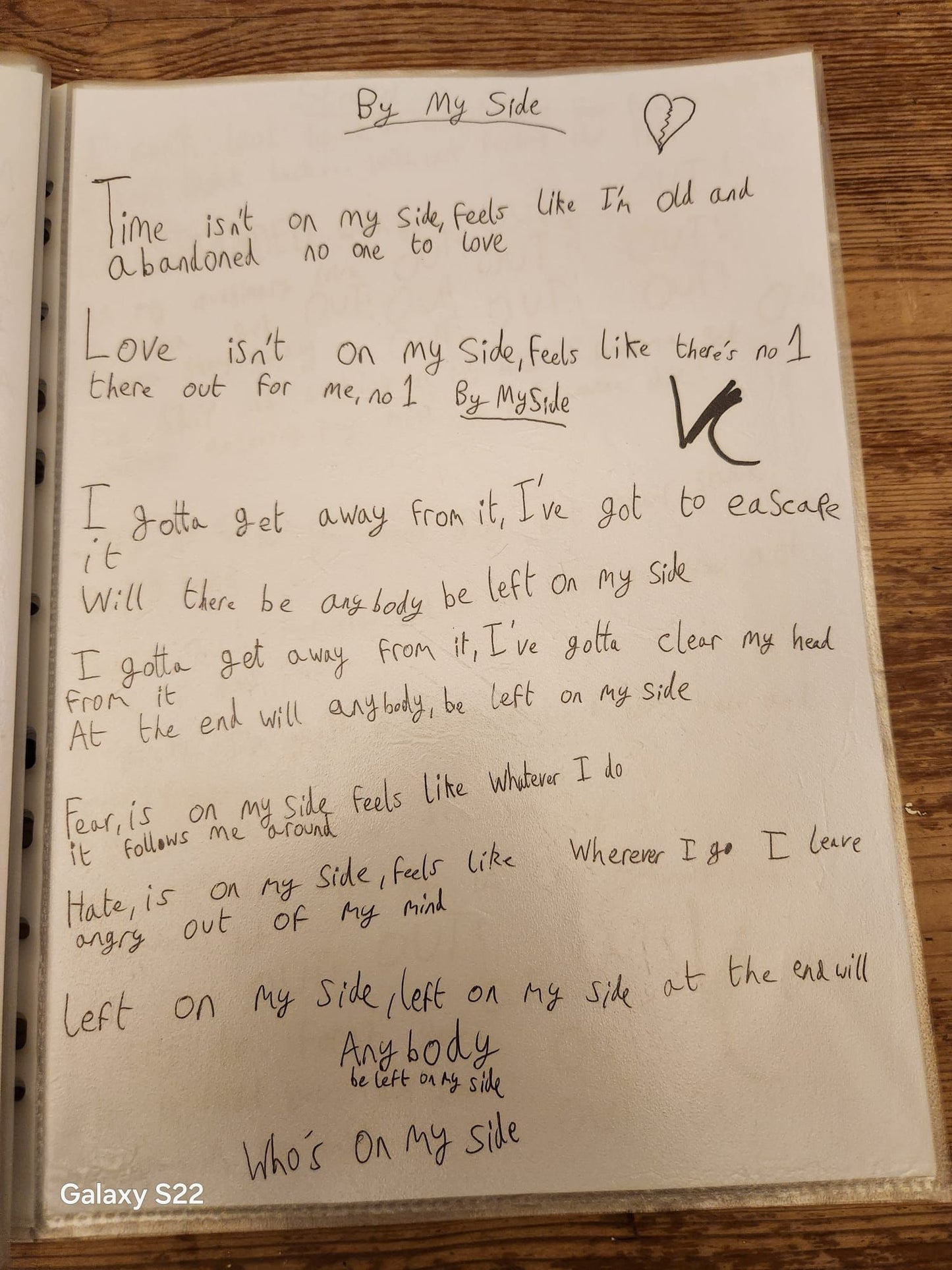 Handwritten Lyrics - By My Side