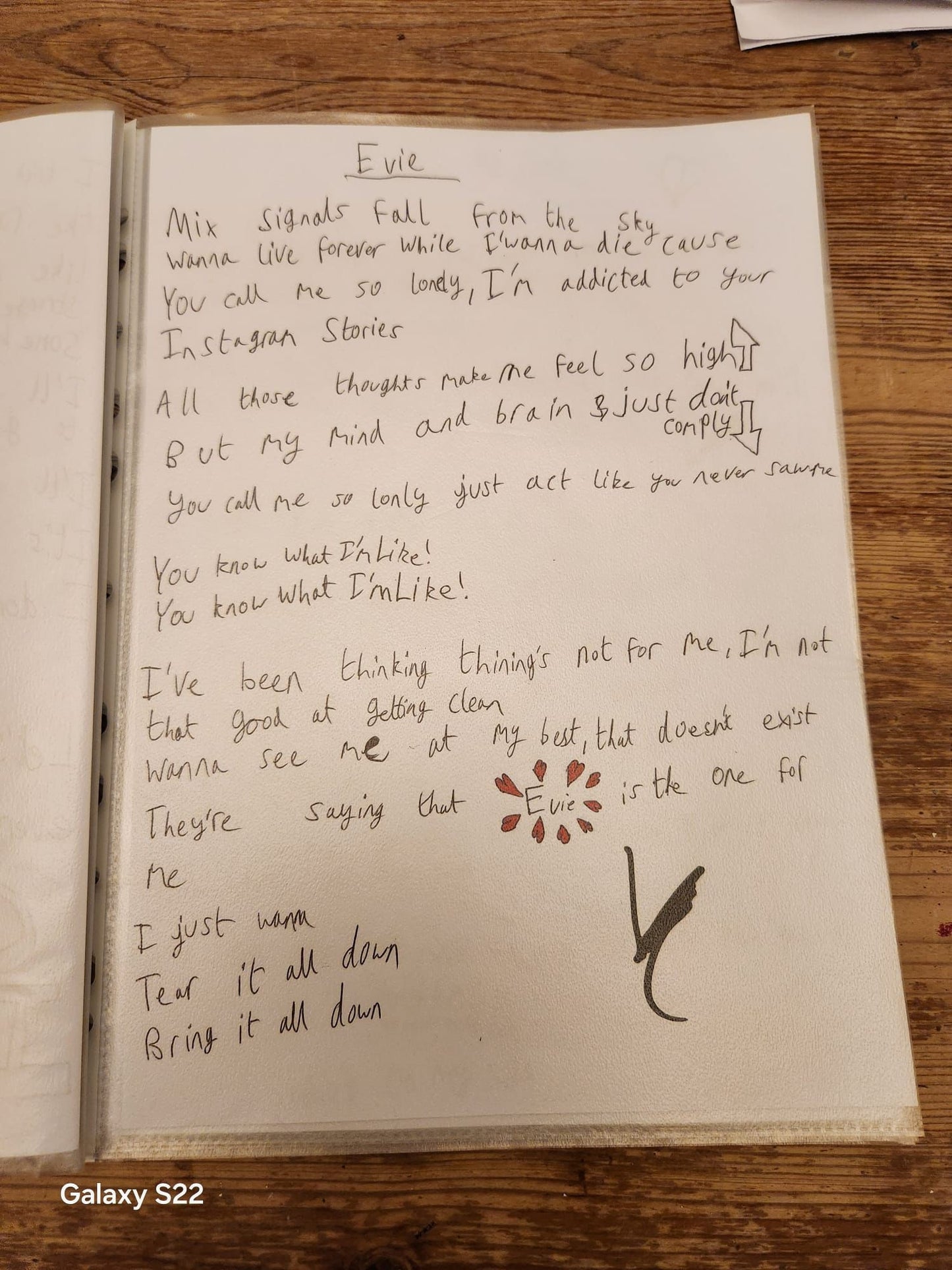 Handwritten Lyrics - Evie
