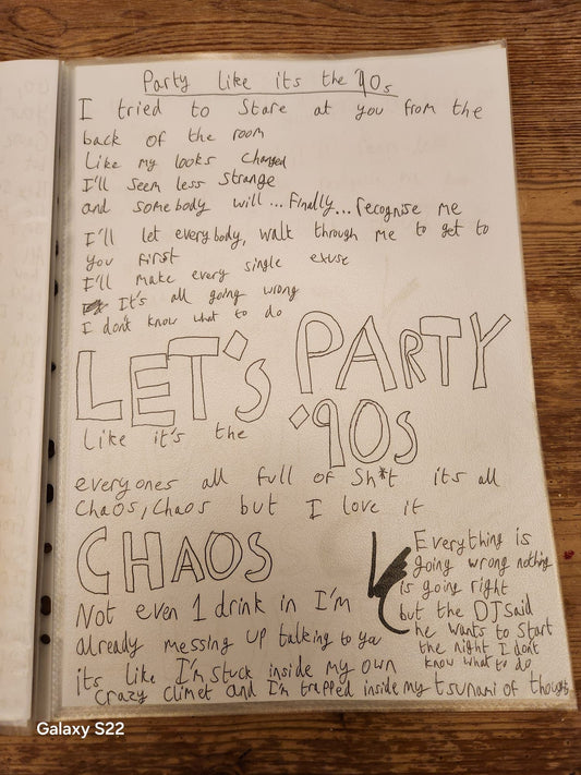 Handwritten Lyrics - Let’s Party Like It’s The 90’s